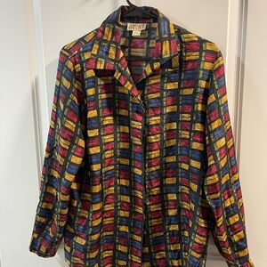 Stunt Vintage Silk Multicolor Women's Womens Button Down Shirt